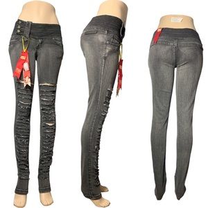 *NEW* FOXY  Tall Black size 7 ripped jeans low waist skinny